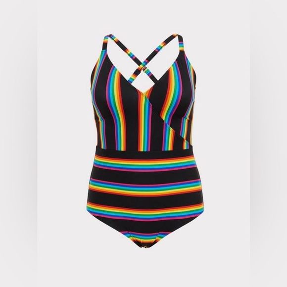 Torrid Black Rainbow Stripe Wireless One-Piece Swimsuit Size 4 - Picture 13 of 13